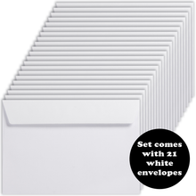 Load image into Gallery viewer, 21 white envelopes with a callout that says the set comes with 21 envelopes.