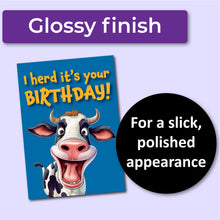 Load image into Gallery viewer, I Herd It's Your Birthday! Cow Birthday Card - Great for Vegetarians