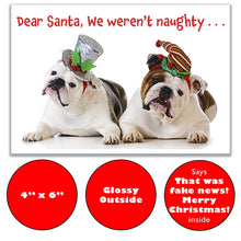 Load image into Gallery viewer, Christmas Cards with Two Bulldogs - We weren't naughty...That was fake news! - Set of 20
