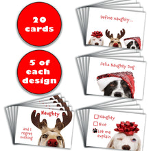 Load image into Gallery viewer, 20 Humorous Naughty Dog Christmas Cards with 5 of each design