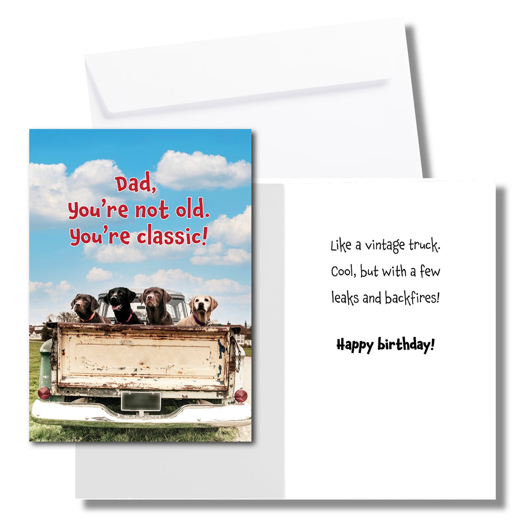 Funny Birthday Card for Dad with Vintage Truck with Dogs
