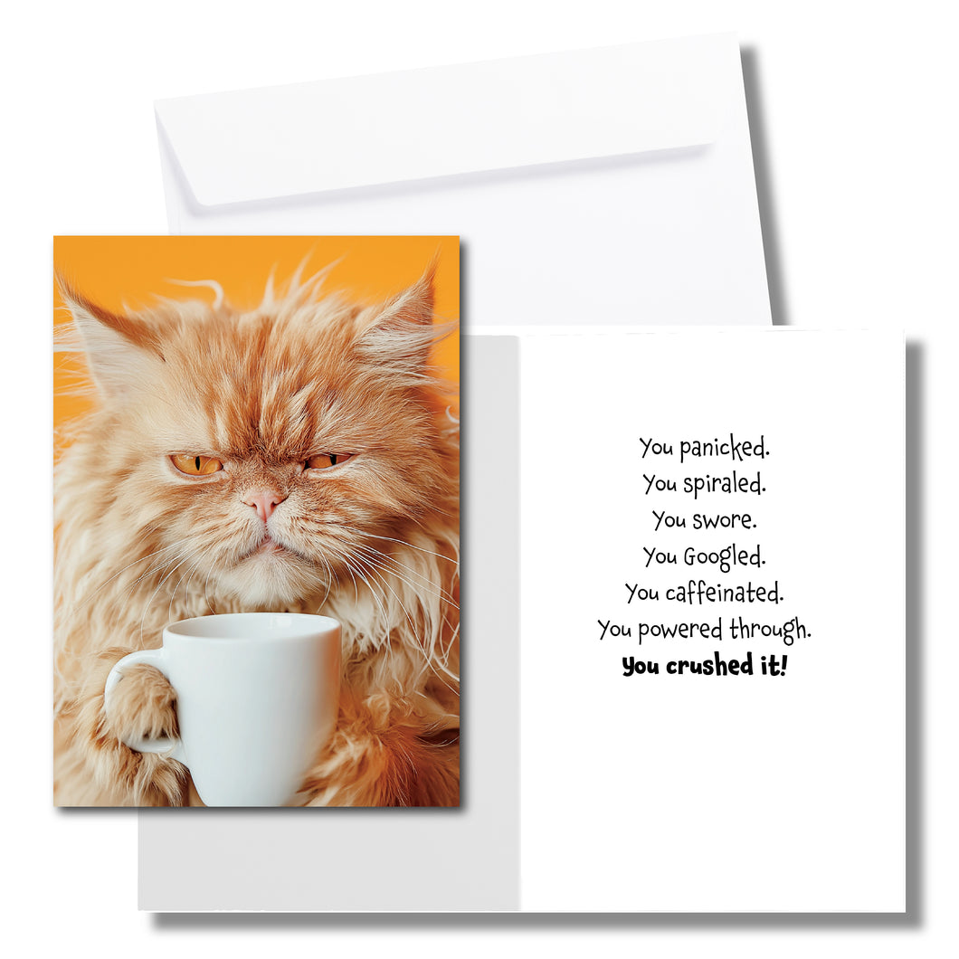 Exhausted Cat Congratulations Card